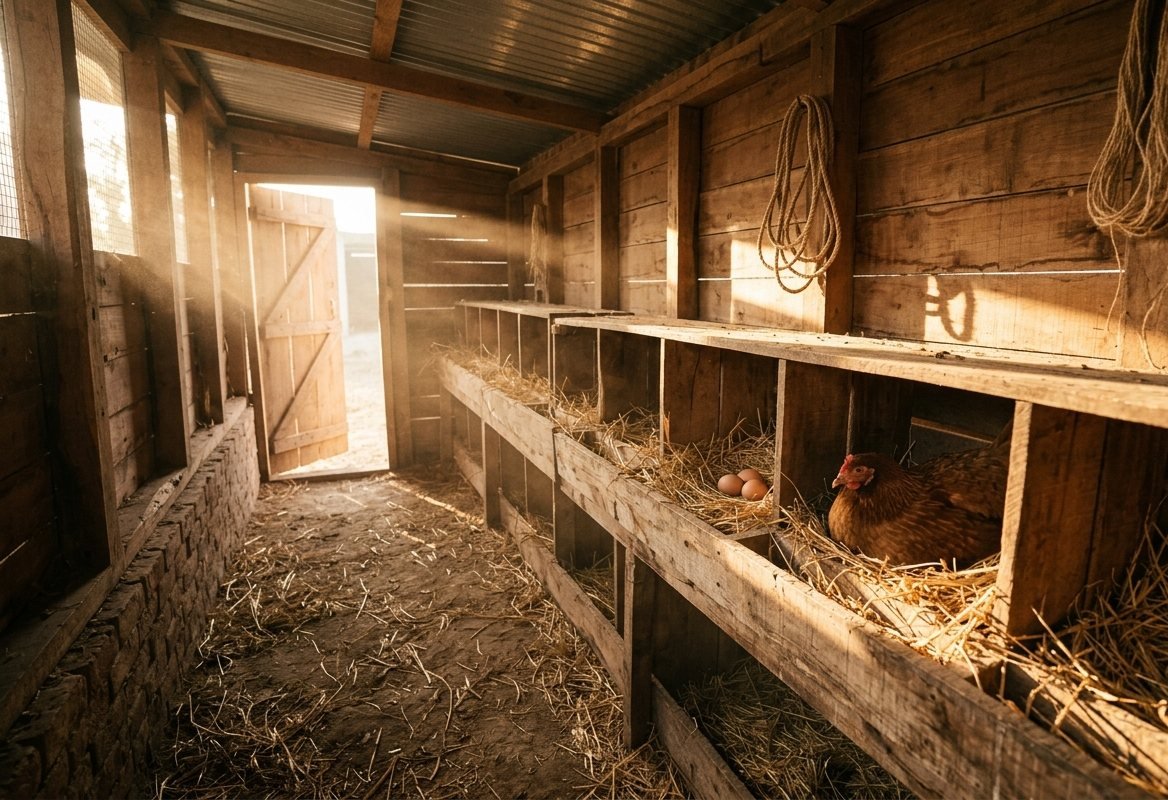 Timber nest boxes lined with straw
