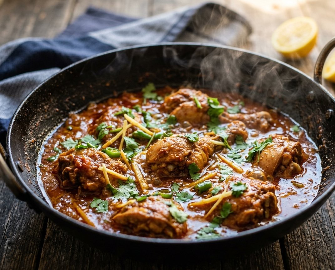 Chicken karahi made with a desi bird