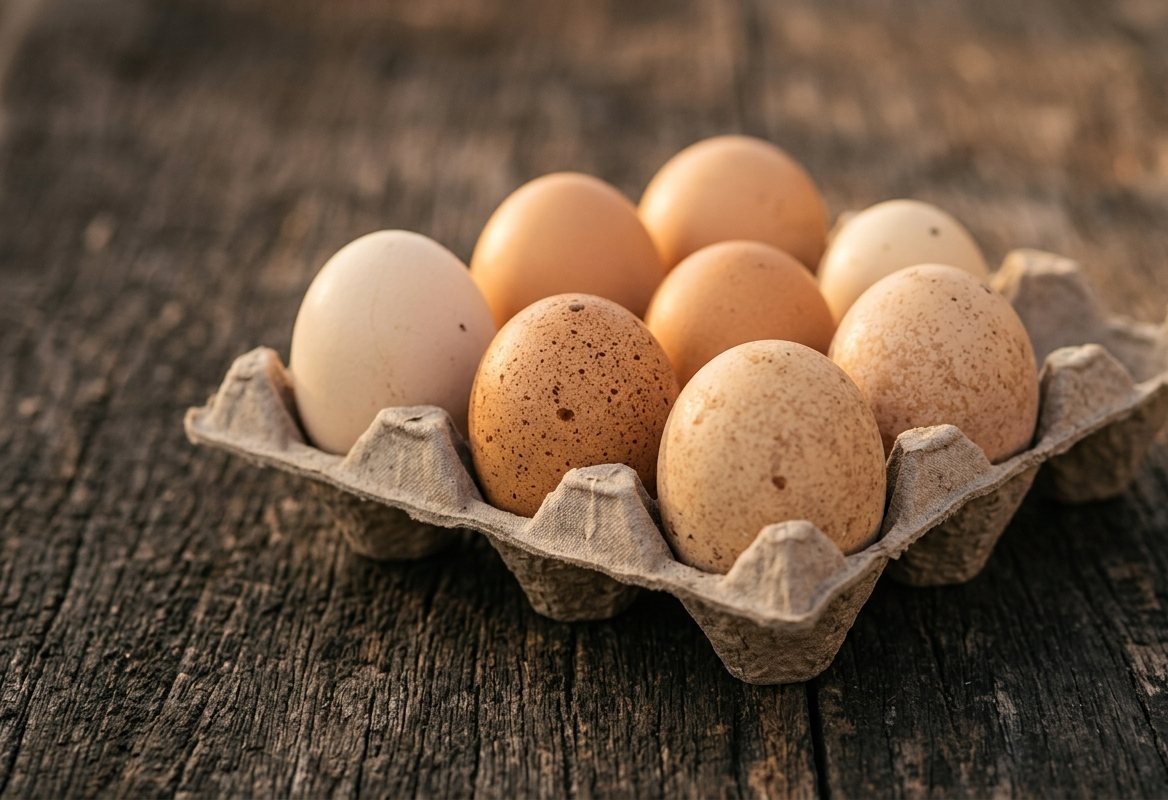 Six desi eggs in a moulded pulp tray